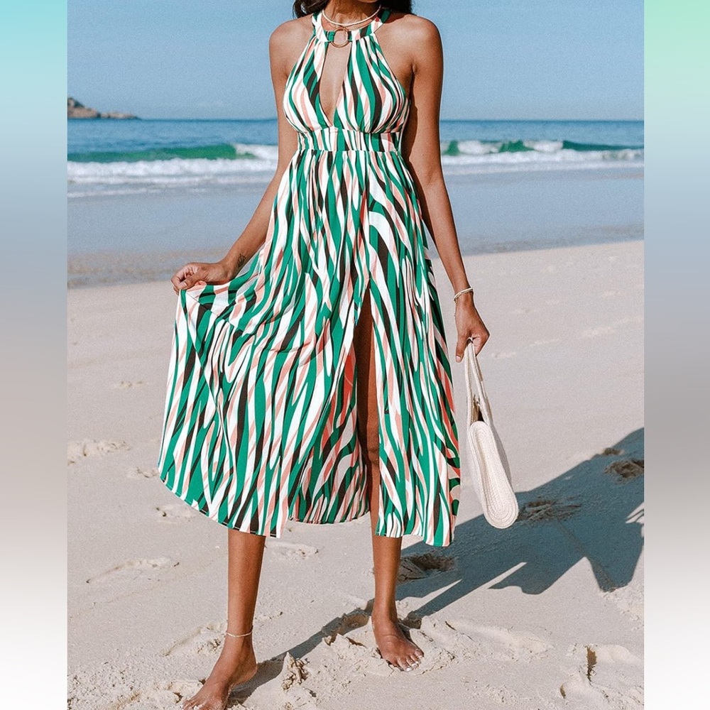 CUPSHE Women's Sexy Backless Zebra Print Ruched Cut Out Maxi Dress